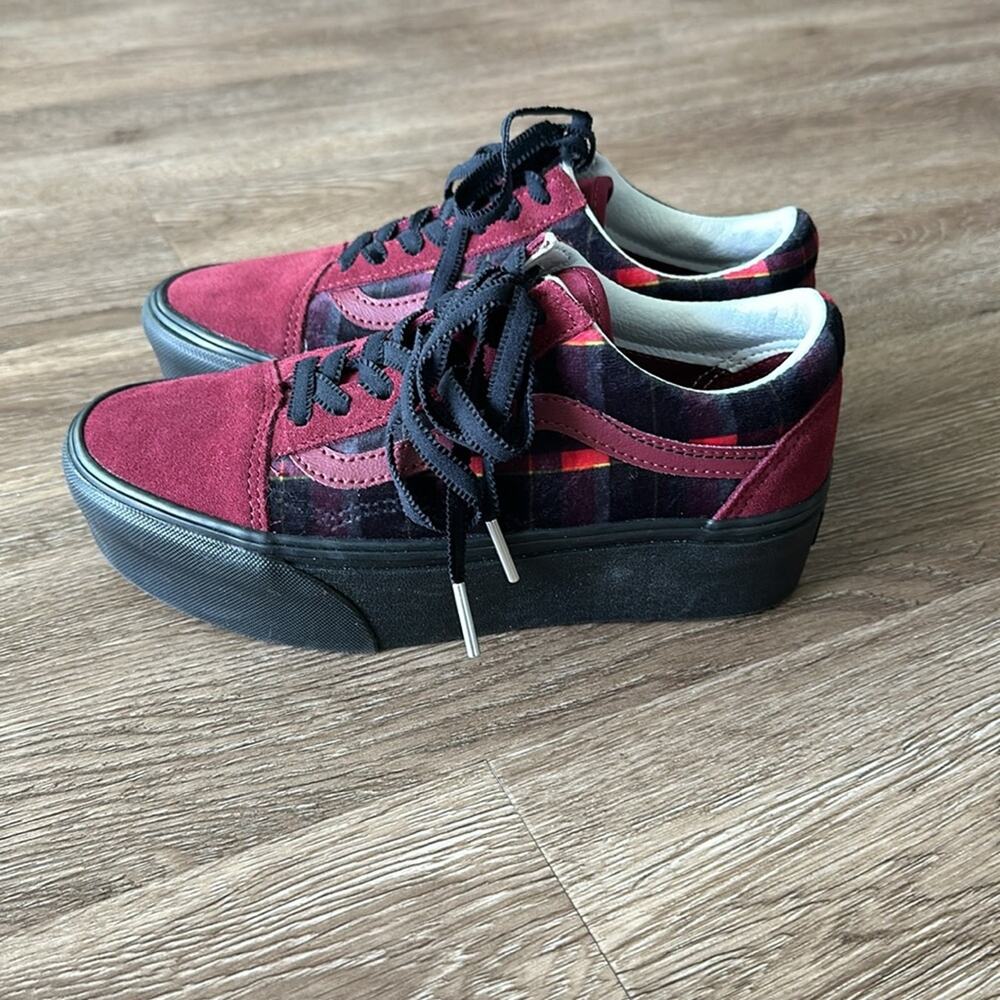 Vans Old Skool Stackform Platform Sneakers Velvet Plaid Women’s 6.5 - Picture 3 of 7
